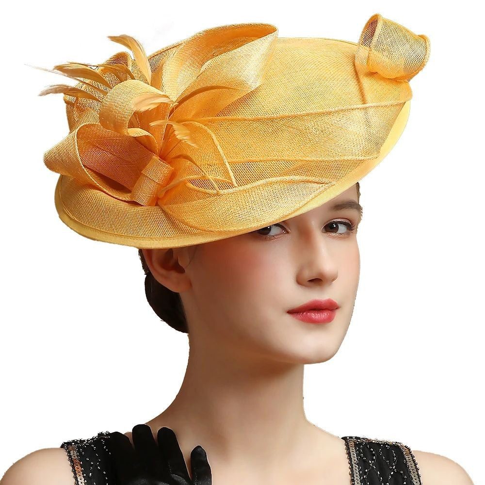 Grande Chapéu Fascinator Sinamay em Promoção Quente Chique Colorido Kentucky Derby Hat Chapéu de Chá com Flores Adorno de Cabeça Feminino Cartola Chapéu de Igreja