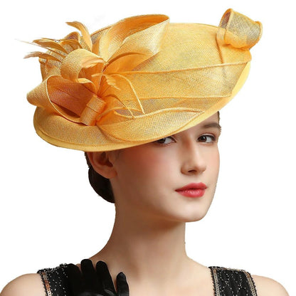 Grande Chapéu Fascinator Sinamay em Promoção Quente Chique Colorido Kentucky Derby Hat Chapéu de Chá com Flores Adorno de Cabeça Feminino Cartola Chapéu de Igreja