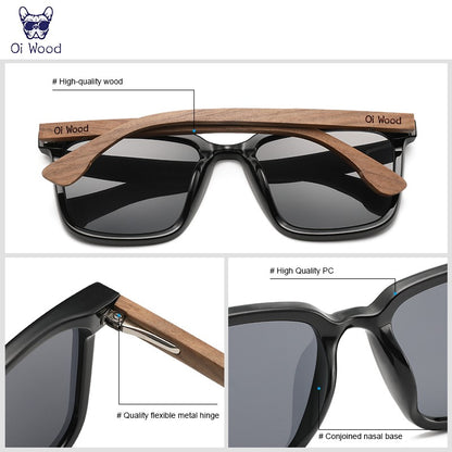 Oi Wood Óculos de Sol Quadrados para Homens e Mulheres Óculos de Madeira Lentes Azuis Polarizadas Óculos Masculinos Óculos de Luxo