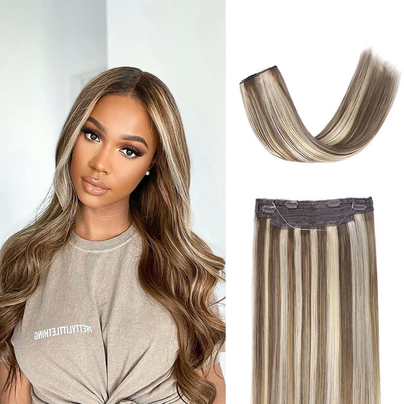 Cabelo Humano Liso de Extensão com Fio para Mega Hair, Linha de Pesca, Fusão Natural de Extensões de Cabelo com Clipes, Trama de Extensões para Mulheres