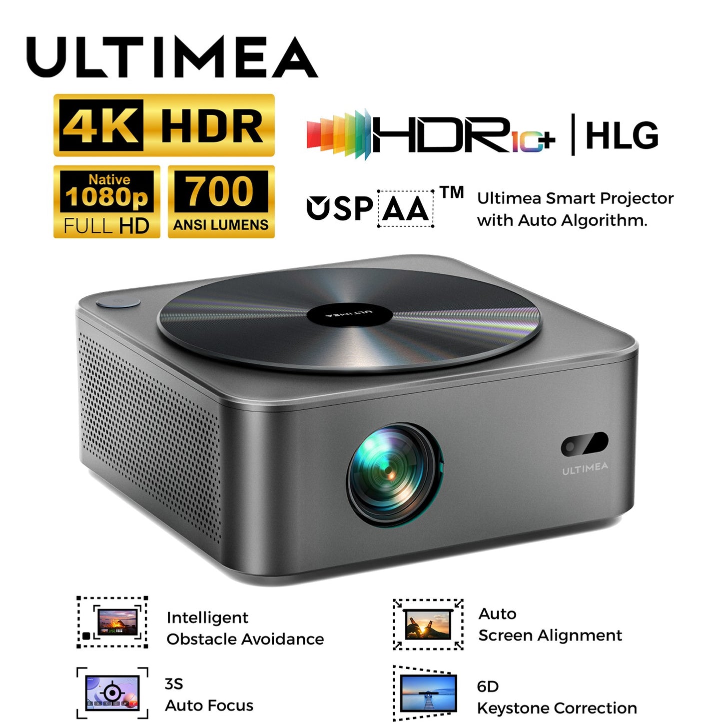 Projetor ULTIMEA Apollo P40 Full HD 1080P Nativo, Suporte a 4K, Projetor de Cinema Doméstico Inteligente com WiFi, Bluetooth e Foco Automático