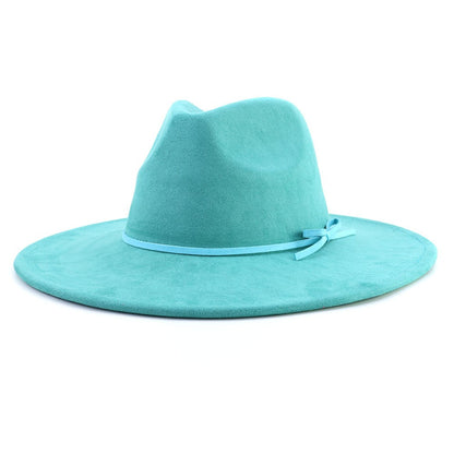 Suede fedora hat with same color accessories teardrop top wide brim hat for men and women Panama hat chapeau homme   sombrero