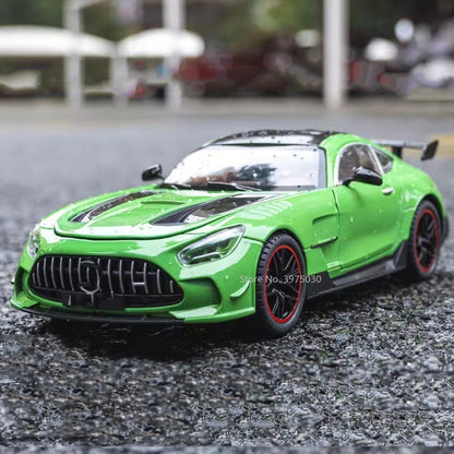 Miniatura de Carro Benz AMG GT-R Escala 1:18, Modelo de Brinquedo em Liga Fundida, Supercarros com Portas que Abrem, Luz e Som, Veículo com Fricção para Meninos, Presentes de Aniversário