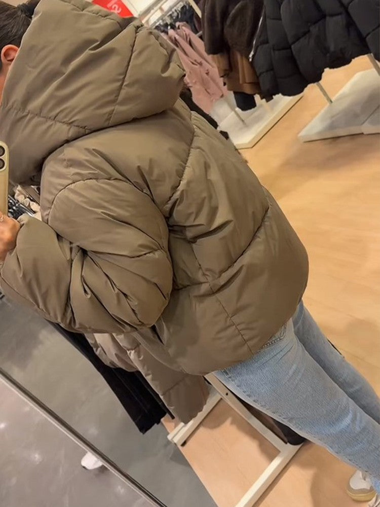 Women's Hooded Cotton Jacket Casual Winter Coat Comfortable Pocket Zipper Button Warm Lady Coats Daily Street Outerwear 2025