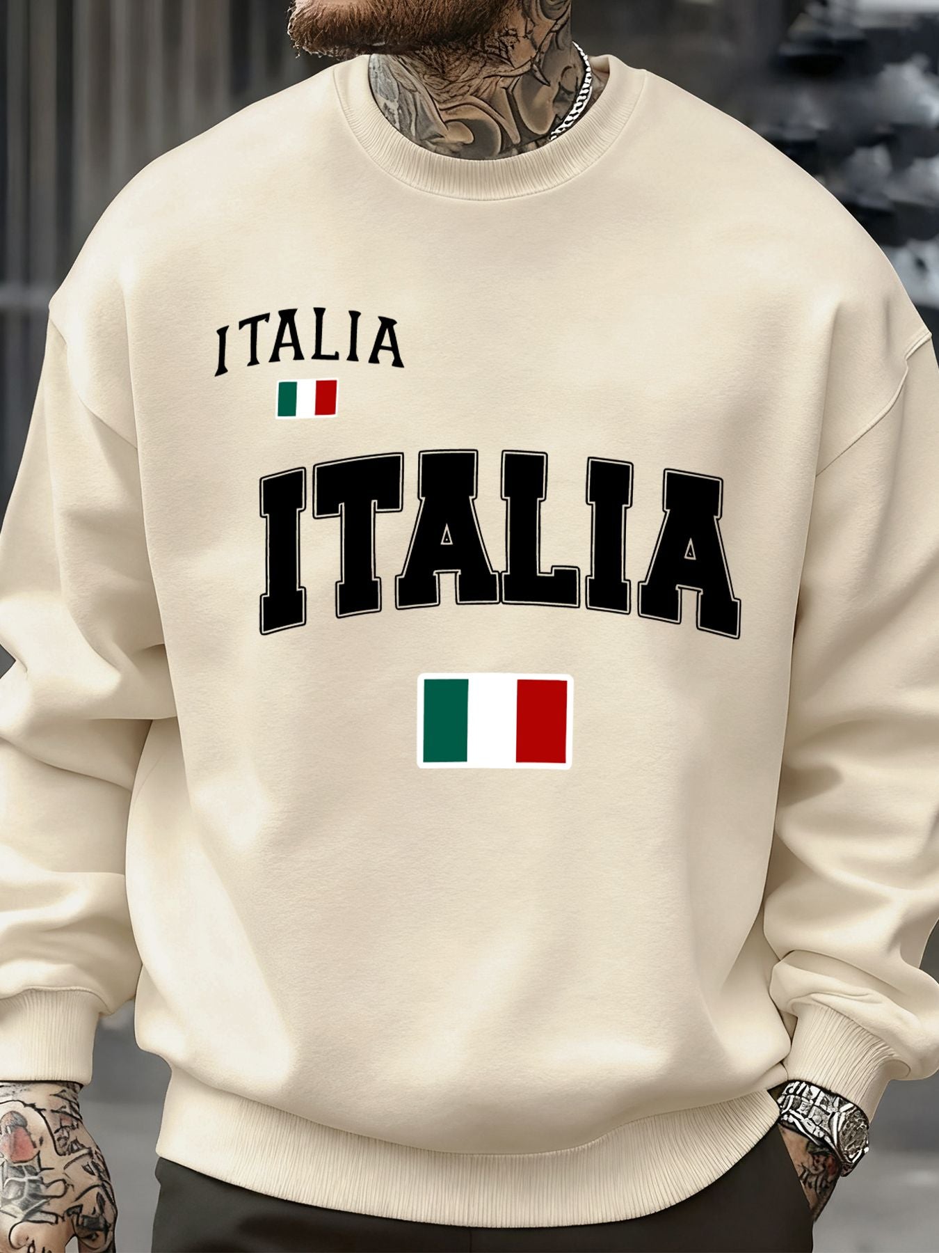 Italia Italian Flag Print Autumn Men Sportswear Fleece Sweatshirt Street Casual Pullovers Oversized Clothes Unisex Fashion Tops