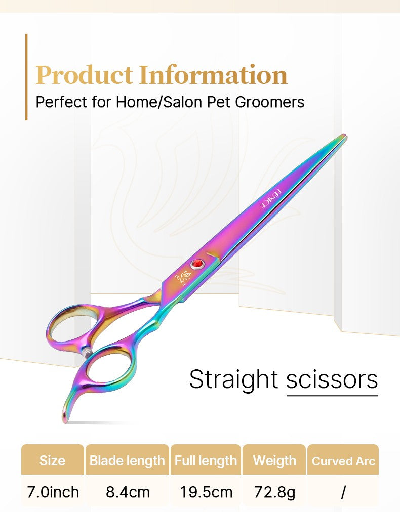 Conjunto de tesouras de tosa Fenice novo design colorido 7.0 polegadas tesouras retas de desbaste curvadas