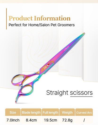 Conjunto de tesouras de tosa Fenice novo design colorido 7.0 polegadas tesouras retas de desbaste curvadas