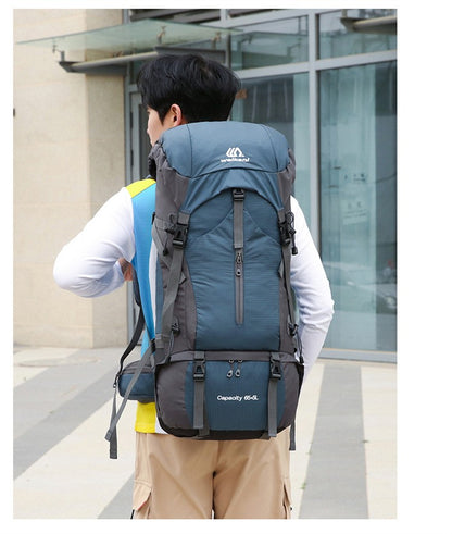 Mochila de acampamento em nylon 70L, bolsa de viagem com capa de chuva, mochila para caminhada ao ar livre, mochila de montanhismo, bolsas de ombro masculinas, bagagem