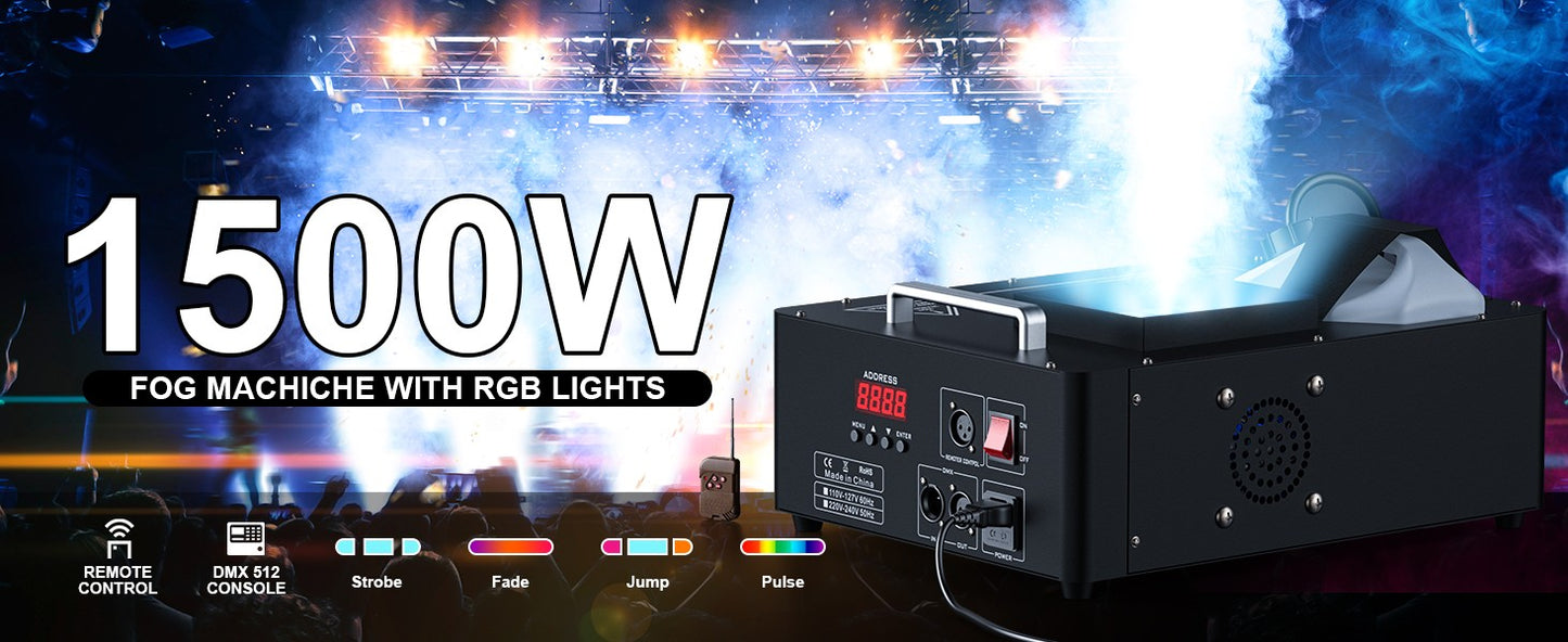 U'King 1500w Fog Machine RGB 3IN1 24LED Vertical Smoke Machine Stage Lighting  Spray Fogger For Halloween Wedding Disco Party
