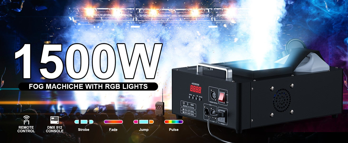 U'King 1500w Fog Machine RGB 3IN1 24LED Vertical Smoke Machine Stage Lighting  Spray Fogger For Halloween Wedding Disco Party
