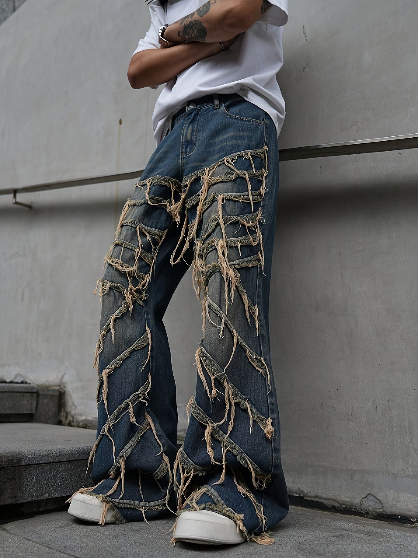 Men's jeans casual style jeans street fringe denim pants