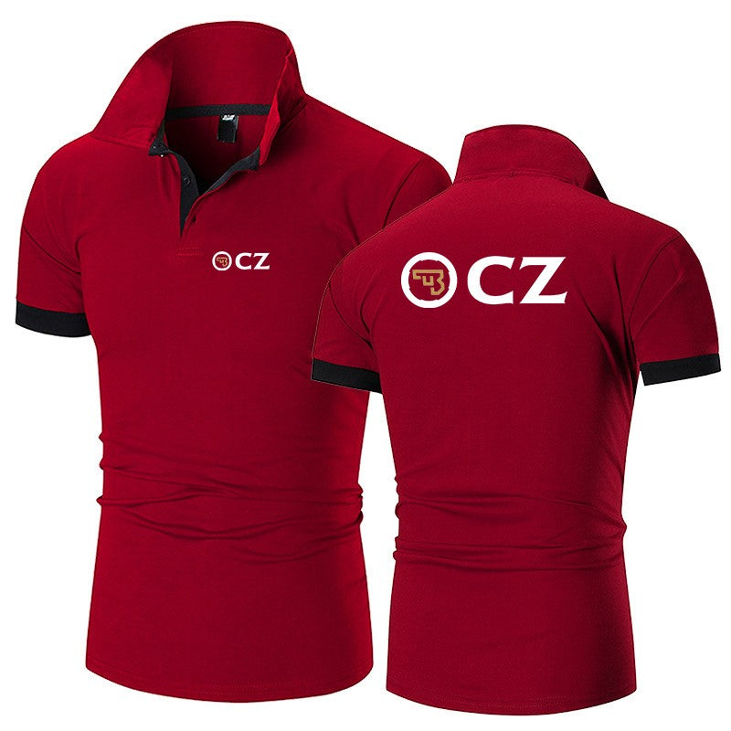 CZ Ceska Zbrojovka 2023 Masculina Nova Moda Verão Imperdível Camisa Polo de Algodão Respirável Casual Cor Sólida Slim Fit Roupa Top