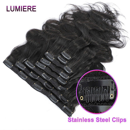 Body Wave Clips In Human Hair Extensions Brazilian 100% Virgin Raw4B 4C Afro Kinky Culy  Hair Clips in 8Pcs/Set For Women 18A