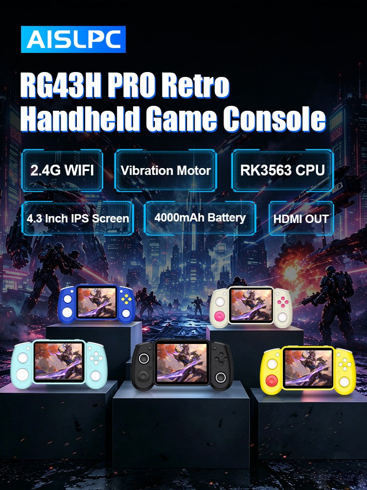 AISLPC RG43H PRO Retro Handheld Game Console 22000+Games Dual System 4.3‘’IPS Screen 2.4G WiFi Online Play Portable Game Player