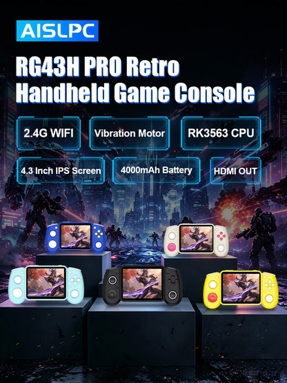 AISLPC RG43H PRO Retro Handheld Game Console 22000+Games Dual System 4.3‘’IPS Screen 2.4G WiFi Online Play Portable Game Player