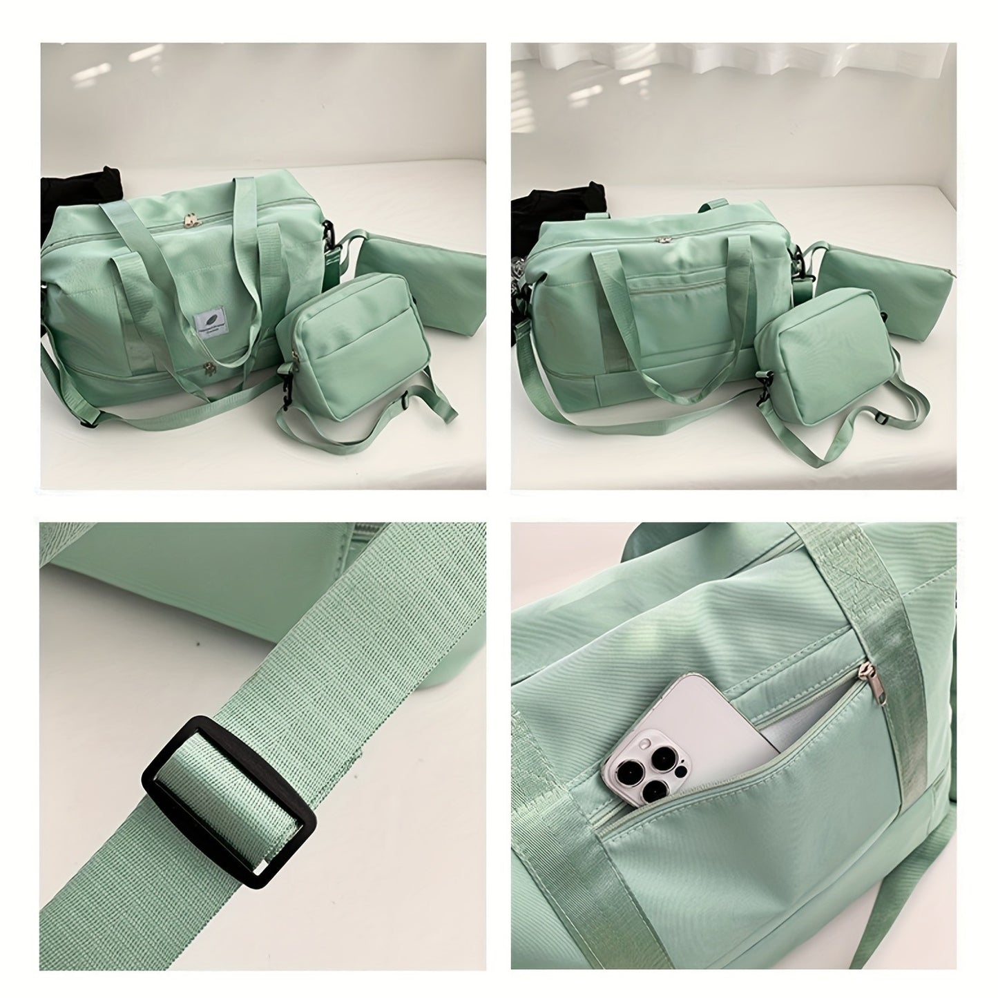 Conjunto de 3 malas de viagem em nylon, bolsa de bagagem moderna de grande capacidade, bolsa de ginástica e esporte com alça transversal, adequada para uso diário