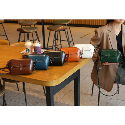 Oil Wax Cowhide Genuine Leather Crossbody Small Bag for Women Fashionable Versatile Shoulder Shell Handbag Lady Casual Phone Bag