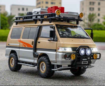 1:24 Mitsubishi Delica H2 Carro de Brinquedo de Liga Leve com Portas Abertas, Som, Luz, Fricção, Miniatura Veículo Presente de Aniversário para Menino