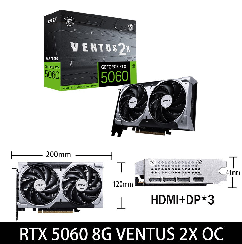Placa de Vídeo para Jogos MSI GeForce RTX5060 VENTUS 2X 8G OC 8GB GDDR7 128 bits 8 pinos DP PCI-E 5.0x16 Desktop Completamente Nova