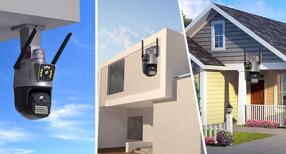 Outdoor Wifi PTZ Camera 4K 8MP HD Dual-Lens Dual Screen Camera AI Auto Tracking 4MP Video Surveillance Police Light Alarm iCSee
