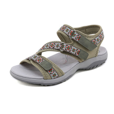Spring And Summer Printed Velcro Comfortable Casual Beach Flat Sandals For Women's Ethnic Style Leisure Comfortable And Simple