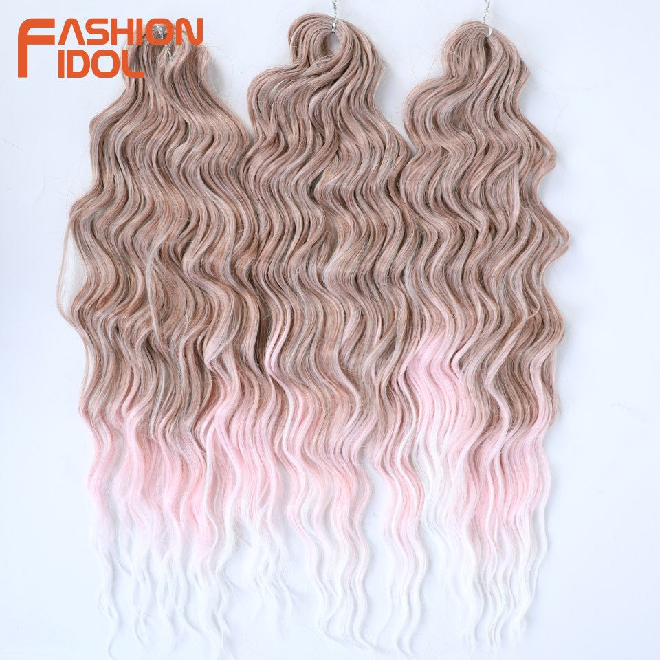 FASHION IDOL Cabelo de Crochê Torção Laranja Extensões de Cabelo Trançado de Onda Profunda Sintética Cabelo Onda de Água 24 Polegadas Fibra Resistente ao Calor