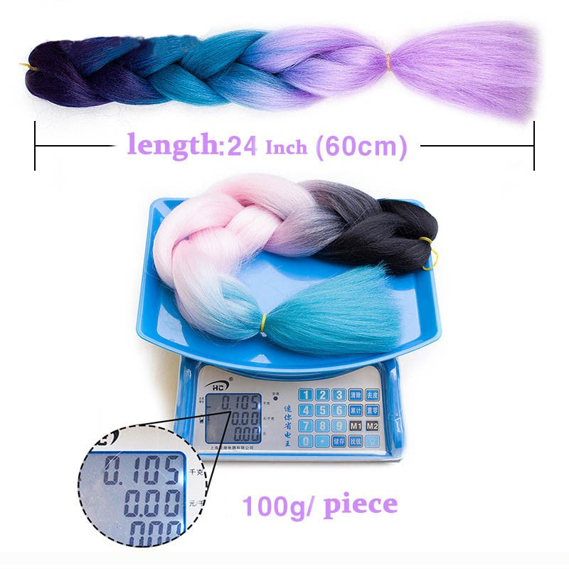 Cabelo Sintético Trança Jumbo 24 Polegadas Ombre Jumbo Extensão de Cabelo para Mulheres Tranças DIY Roxo Rosa Amarelo Cinza Lihu