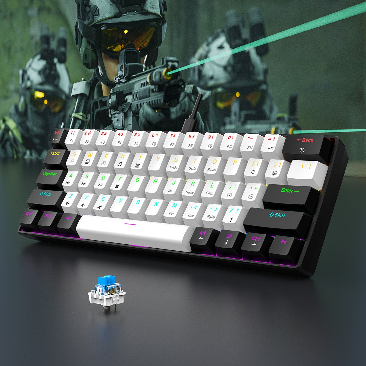 60% wired gaming keyboard, RGB backlight ultra compact mini keyboard, waterproof small compact 61 key keyboard for pc/Mac gamers