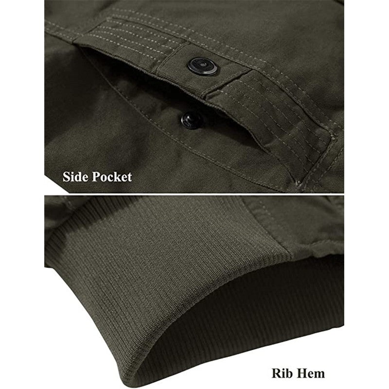 MAGCOMSEN Men's Fleece Jackets Windbreaker Coats Fall Winter Thermal Bomber Jackets Multi-pockets Stand Collar Motorcycle Jacket