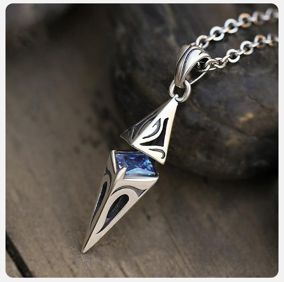 Vnox Stylish Blue Stone Necklaces for Men, Stainless Steel Cube Geometric Pendant Collar Jewelry, Birthday Party Gifts for Him