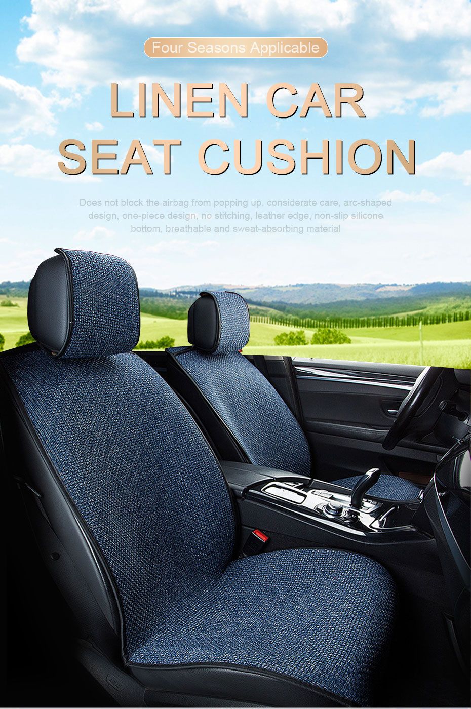 SEAMETAL Flax Car Seat Cover Breathable Sweatproof Linen Car Seat Cushion with Backrest Pad 4-Season Universal for 98% Vehicles