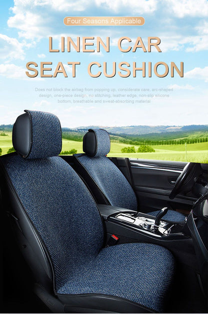 SEAMETAL Flax Car Seat Cover Breathable Sweatproof Linen Car Seat Cushion with Backrest Pad 4-Season Universal for 98% Vehicles