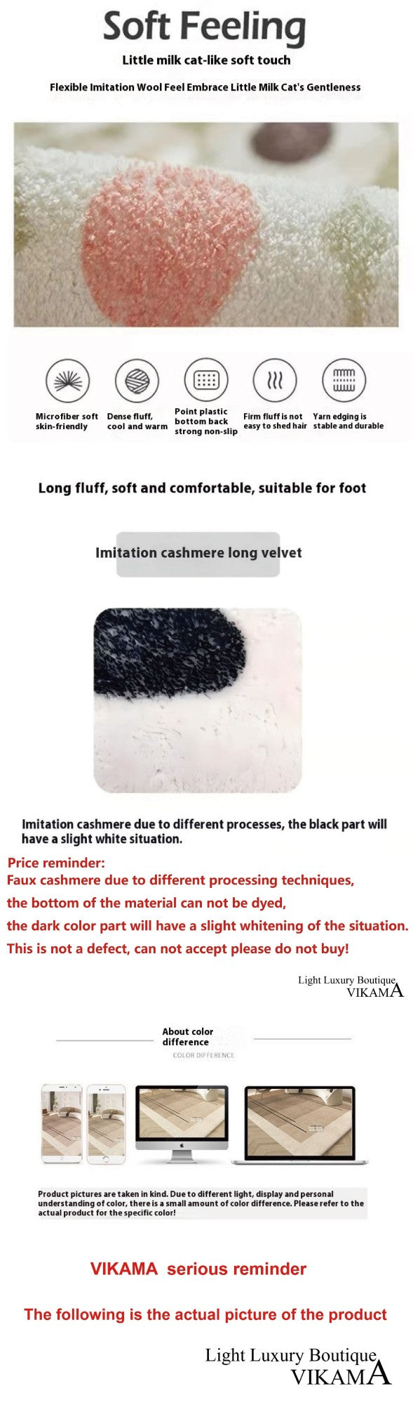 VIKAMA Red Christmas Living Room Decorative Carpet Anti-slip Fuzzy Bedside Rug for Bedroom Bathroom Floor Mat Home Decoration