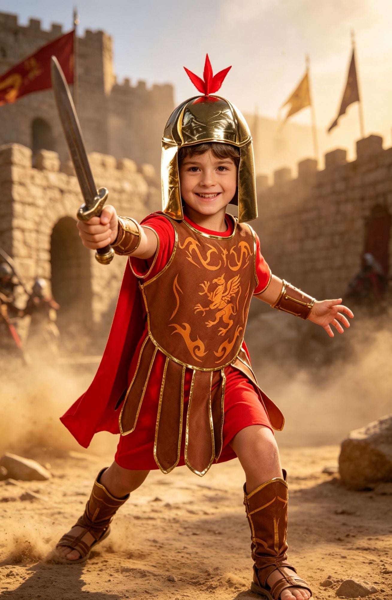 Kids Roman Soldier Costume, Boys Ancient Warrior Outfit with Helmet
