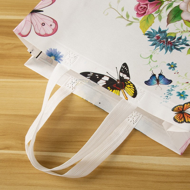Reusable Non-Woven Fabric Shopping Bag Butterfly Printing Eco Bag Foldable Large Capacity Travel Storage Tote Shopper Bag