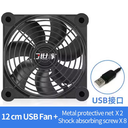 TEUCER 120mmx120mmx25mm 80mmx80mmx25mm 5V USB Exhaust Cooling Fan with Metal Mesh Foot Mat for Router TV Set-top Box Cooling
