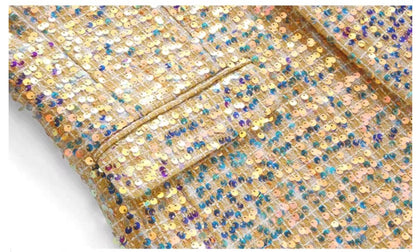 High-quality Sequined Suits Men Clothing Gold / Silver Autumn / Winter New Male Wedding Banquet Party Dress Blazer and Pant