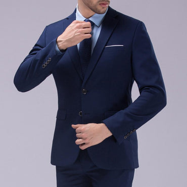 Popular Men Suit Set Temperament Turndown Collar Cozy Slimming Pure Color Pants Groom Suit Fine Stitching