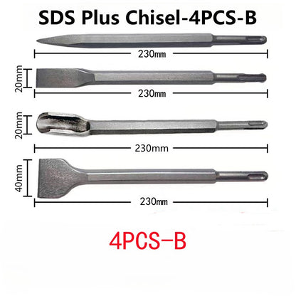 Conjunto de Formões de 250mm Haste SDS Plus Broca de Martelo Elétrico Formão de Ponta, Ranhura e Plano Ferramentas de Alvenaria para Parede de Concreto, Tijolo e Rocha