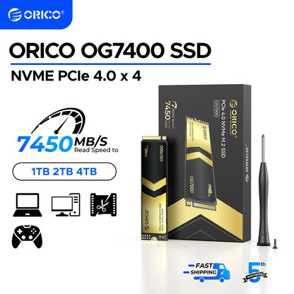 SSD ORICO OG7000 1TB 2TB PCIe Gen4 NVMe, até 7400 MB/s, Solução Térmica de Grafeno, Ideal para Edição de Vídeo 4K, Renderização 3D, PS5