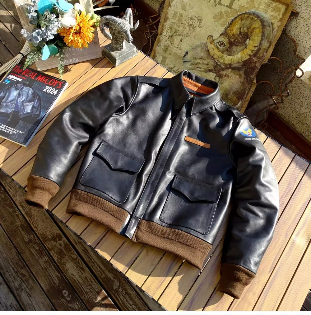 YR!Sales.Classic A-2 Horsehide Coat.Vintage Style Us Air Force genuine leather jacket.A2 Bomber Leather Cloth