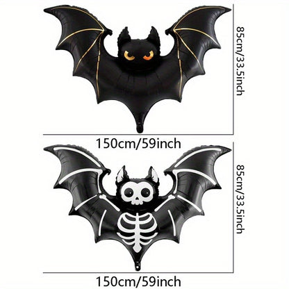 1pc Matte 59-Inch Extra Large Bat Halloween Balloon - Realistic Black & Gray Aluminum Foil Balloon , Halloween Decorations