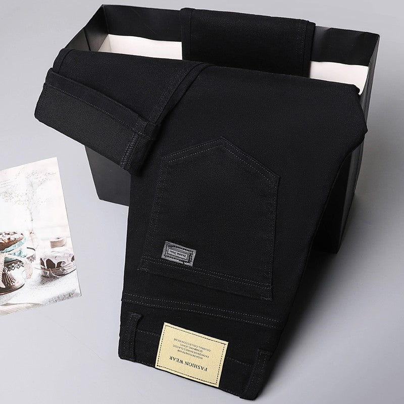 Cotton White Jeans Men's Elastic Soft Comfortable Business Casual Trousers Fashion Korean Fit Straight Spring Autumn Denim Pants