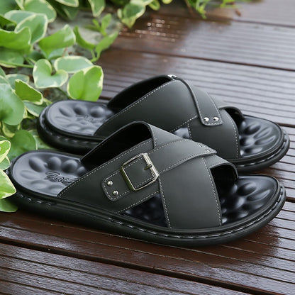 Men Summer Stylish Slippers Open-toe Soft-Soled Shoes Simple Solid Color Half Drag Slip-On Shoes Outdoor Man Comfortable Sandals