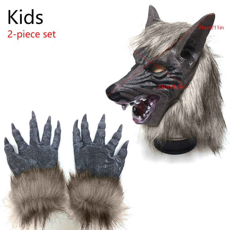 Halloween Creepy Wolf Cosplay Wolf Mask Werewolf Claws Set Gloves Terror Devil Fancy Headdress Performance Props Party Dress Up
