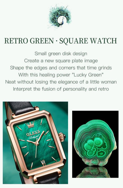 OLEVS 6624 Original Women Watch Luxury Top Green Square Waterproof Clock Fashion Elegant Brand Women Quartz Watch Reloj Mujer