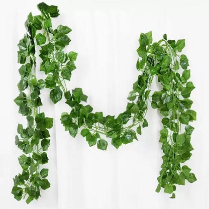2.1M Green Ivy Leaf Hanging Vine Artificial Garland Silk Wall Plant Home Garden Decoration Wedding Party DIY Fake Wreath Leaves
