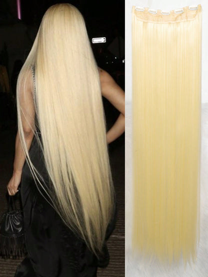 Aosiwig Sintético Super Longo Liso 100cm 5 Presilhas Extensão de Cabelo Natural Preto Loiro Aplique Postiço para Mulheres