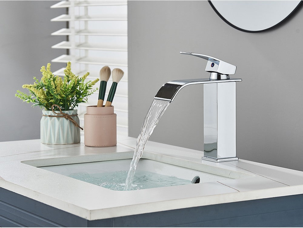 Brushed Golden Basin Faucets Elegant Waterfall Bathroom Sink Faucet Single Lever Hole Deck Mount Brass  Mixer Taps