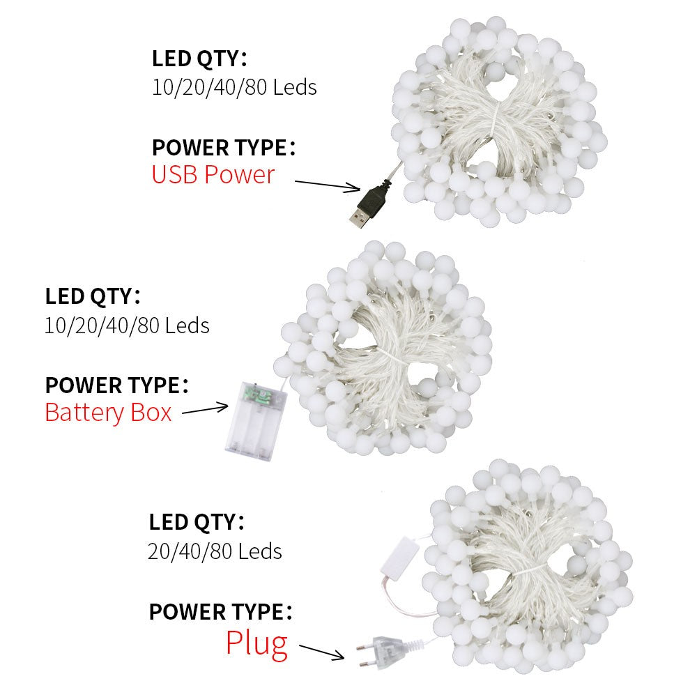 USB/Battery Powered LED Ball Wreath String Light Fairy Outdoor Light Birthday Wedding Home Festival Party Camping Light Decorati